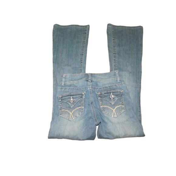 Cache Size 0 Bling Distressed Flared Gray Wash Denim Jeans - Picture 3 of 3